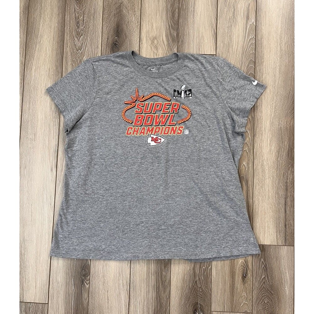 Kansas City Chiefs Womens Sz XXL Gray NFL Football Super Bowl Champions Nike Tee